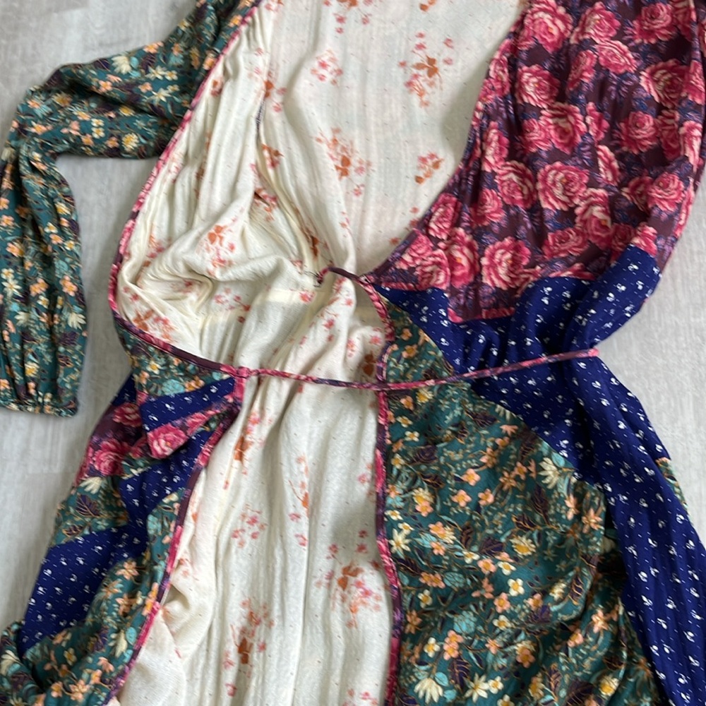 Free People Endless Love Maxi Dress Wrap Long Sleeve Patchwork Boho Women Small - Picture 7 of 16